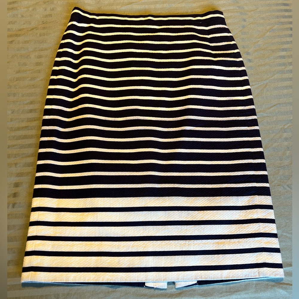 J. Crew Navy and White Striped Pencil Skirt Size 0